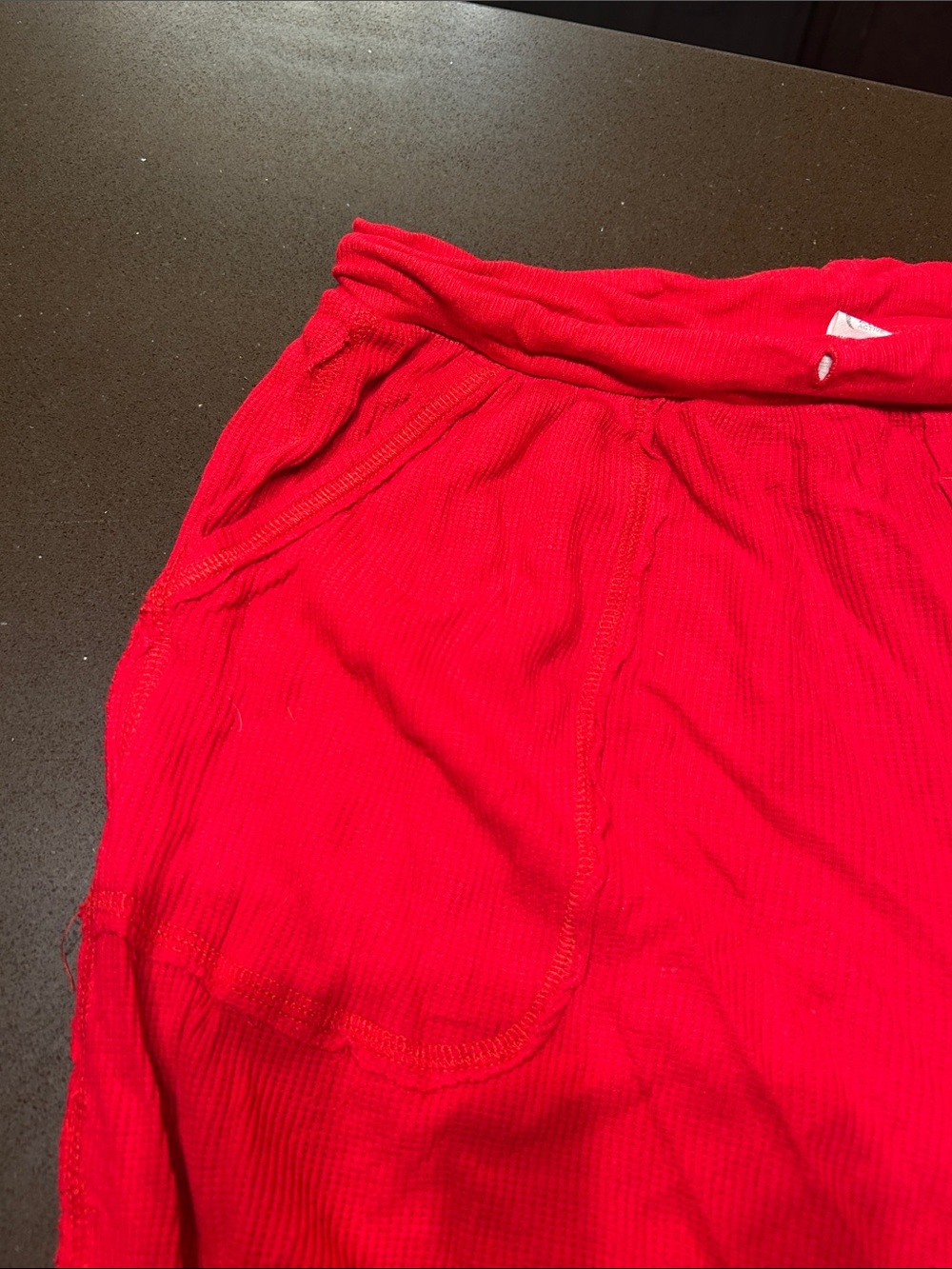 Red Ribbed Lounge Bottoms - Picture 3 of 4